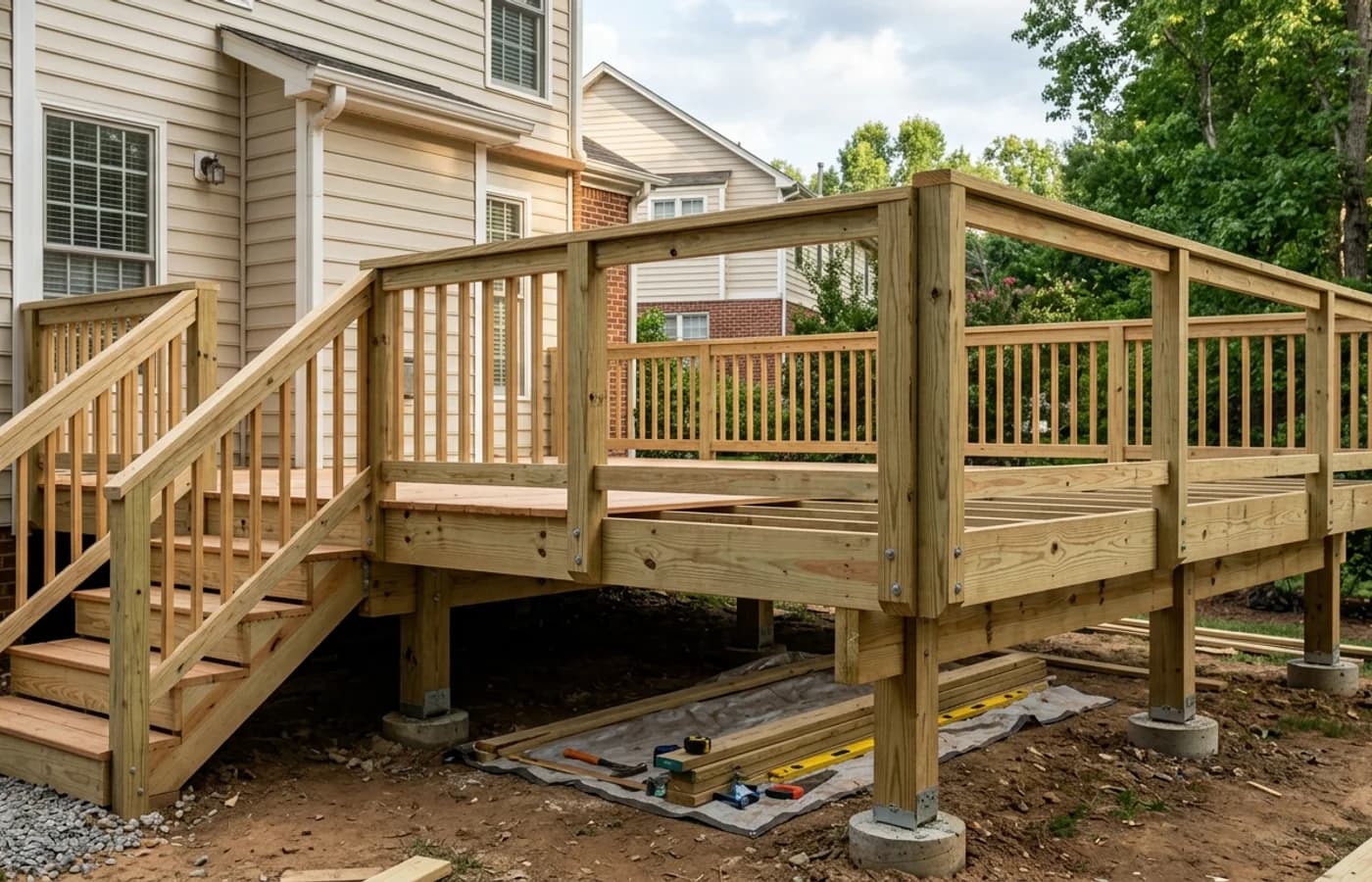 AI-generated realistic construction detail for Do You Need a Permit for a Deck in Raleigh NC?